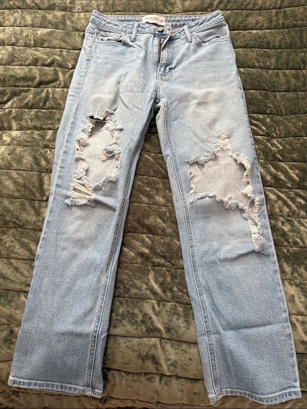 Just Black Light Blue Distressed Straight-Leg Jeans